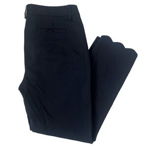 Navy work pants with scalloped hem